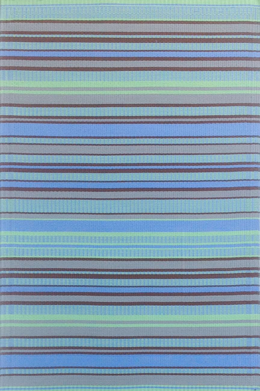 Mad Mats Geometric Outdoor Rug, Reversible Plastic Mat (5' X 8', Stripes - Grey/Aqua)