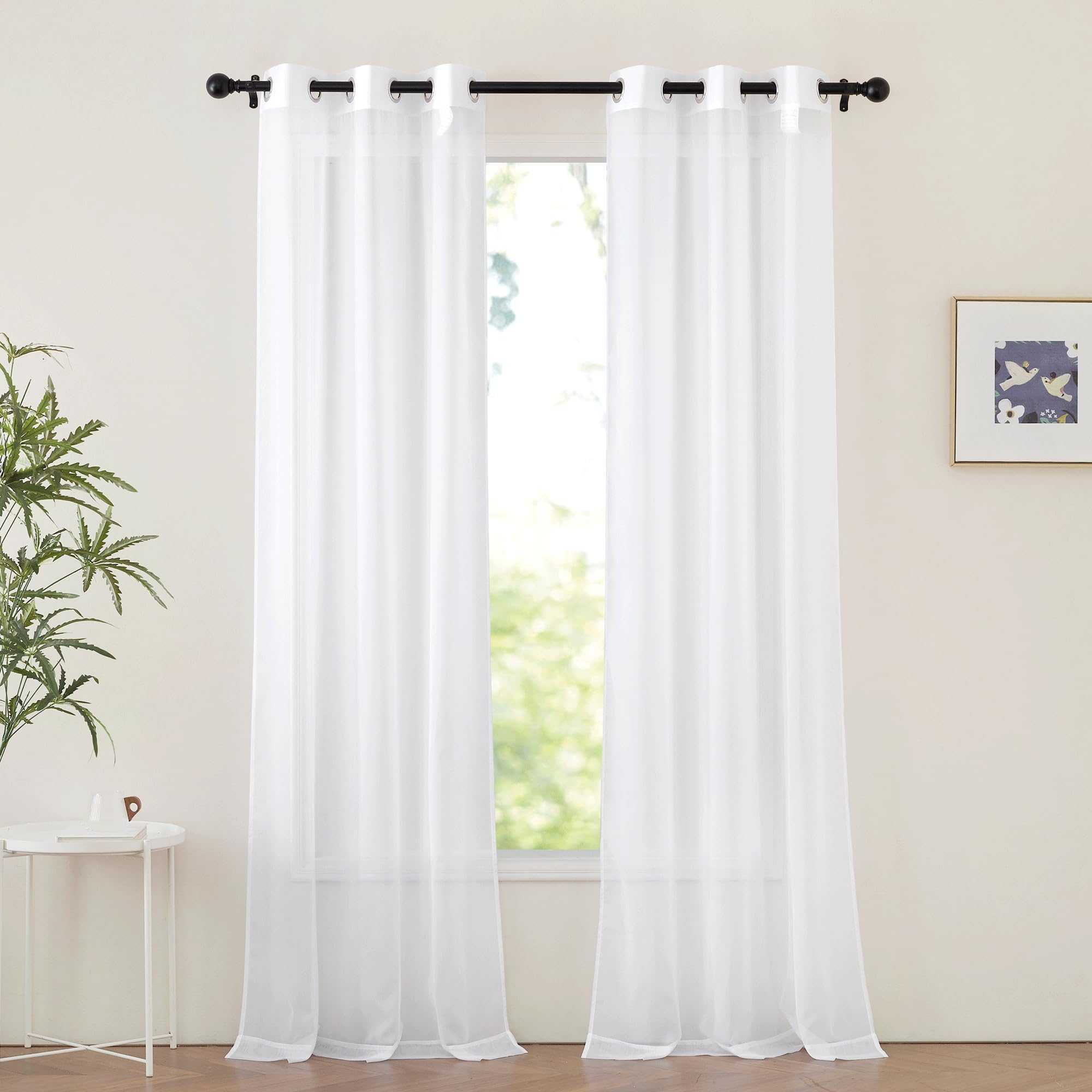 Nicetown White Sheer Curtains For Living Room 90 Inches Long - Grommet Light Filtering Voile Sheer Doorway Drapes Lightweight &