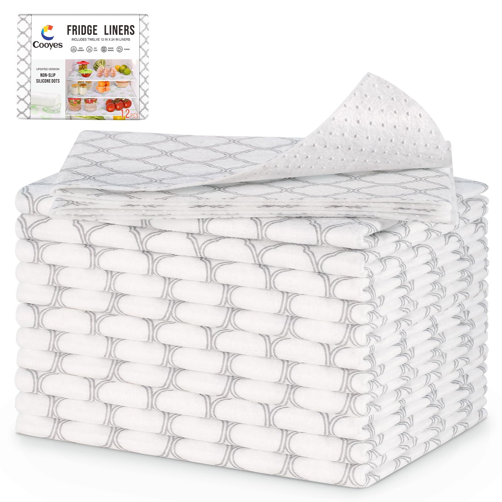 Cooyes Non Slip Refrigerator Liners, 2 in 1 Absorbent Fridge Liners and Fresh Mats Machine Washable, Refrigerator Shelf Mats for