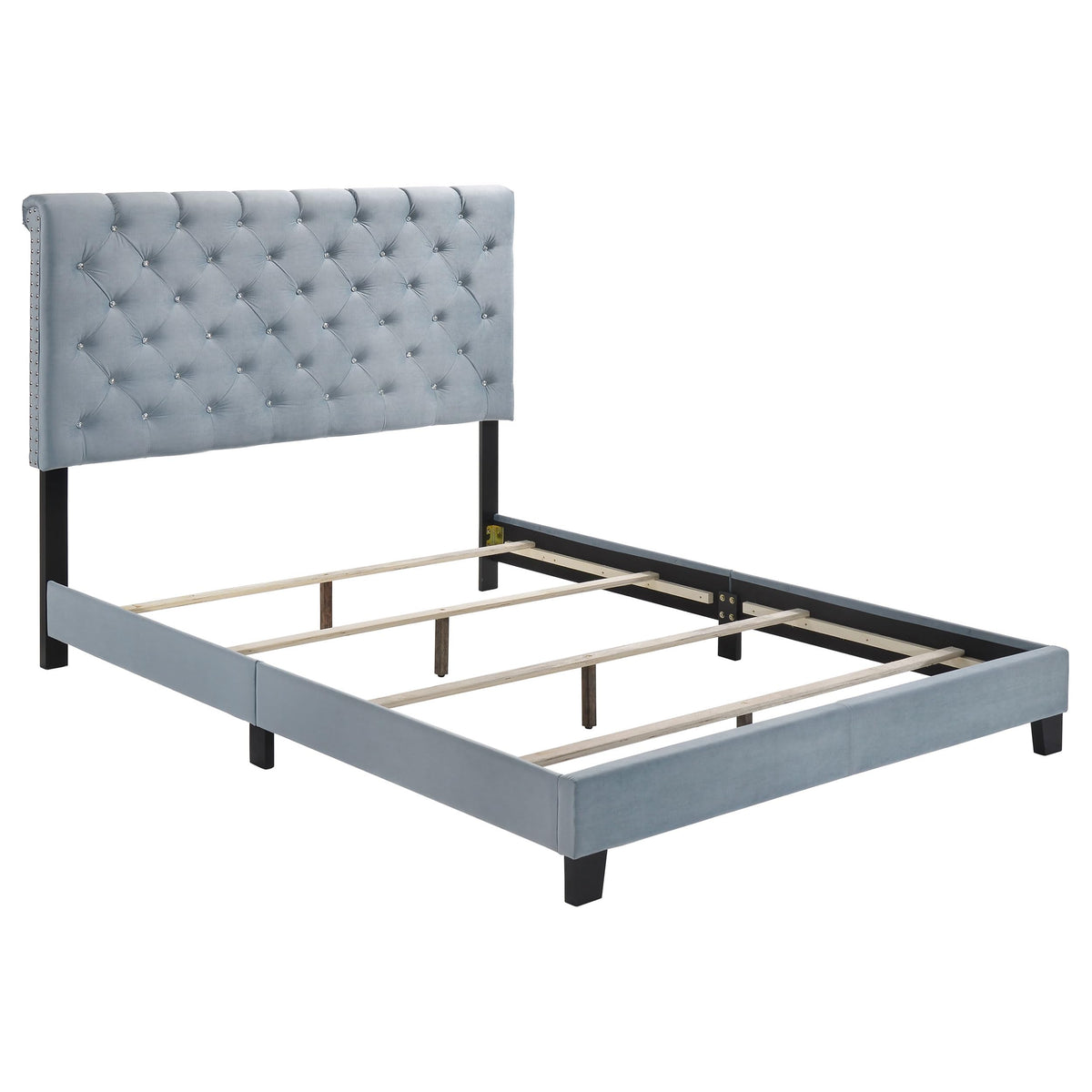 Coaster Home Furnishings Warner Modern Classic Velvet Upholstered Queen Size Panel Bed Frame 54-inch Headboard Slate Blue 310041Q