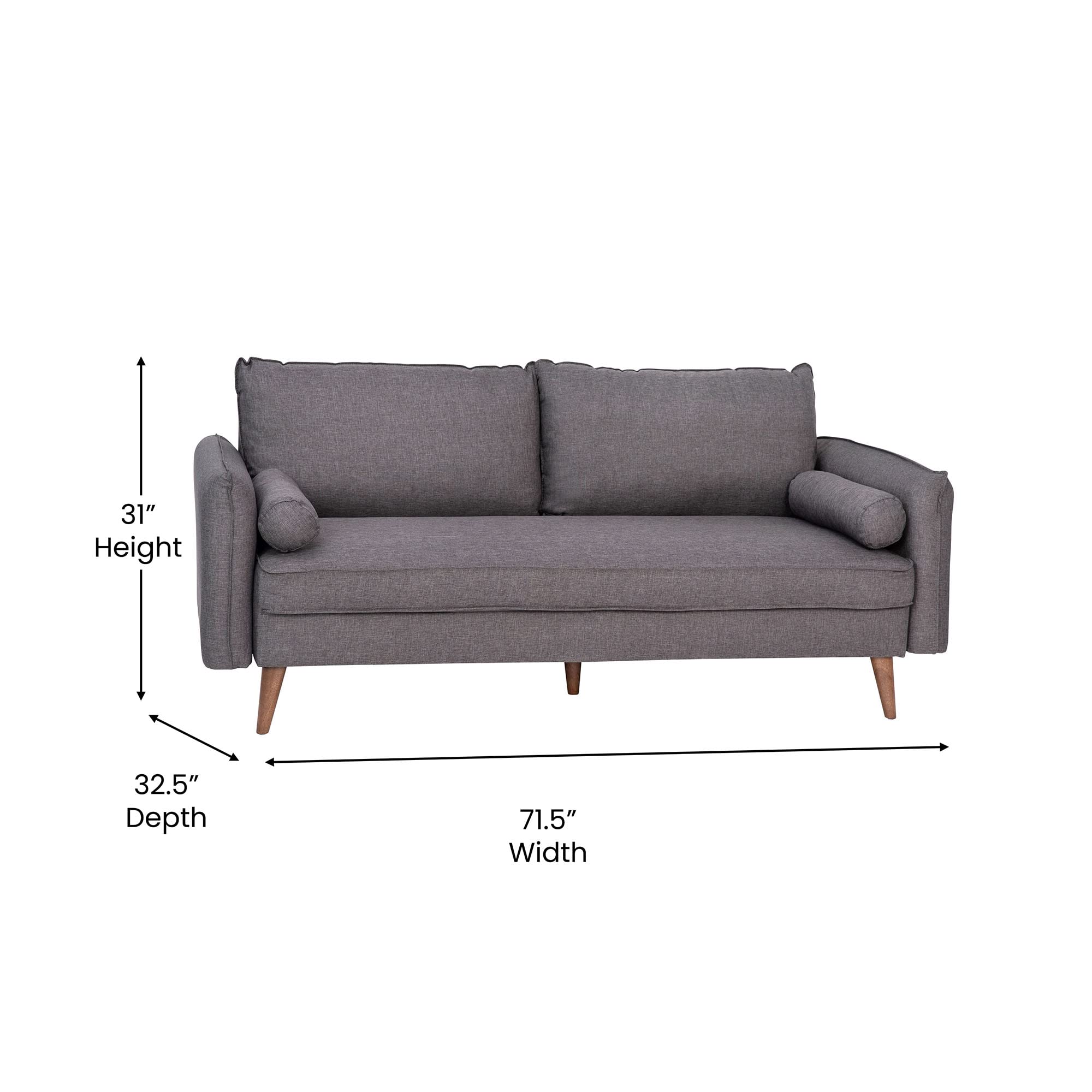 Flash Furniture Evie Mid-Century Modern Sofa - Stone Gray Faux Linen Fabric Upholstery - Real Wood Frame And Legs