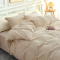 Nexhome Pro Duvet Cover Set Kids Twin Size Linen Look Textured Organic Natural 100% Washed Cotton Duvet Cover Beige 2 Pieces Bed