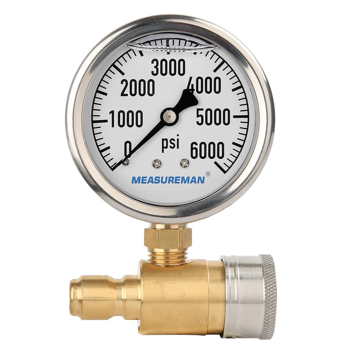 Measureman 2-1/2' Pressure Washer Gauge, Pressure Gauge Kit, 3/8 Inch Quick Connect, 0-6000 Psi, Glycerin Filled