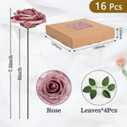 Bleum Cade 16Pcs Artificial Flowers Fake Roses With Stems, Gradient Dusty Rose Boxed Foam Roses For Diy Bouquets Centerpieces We