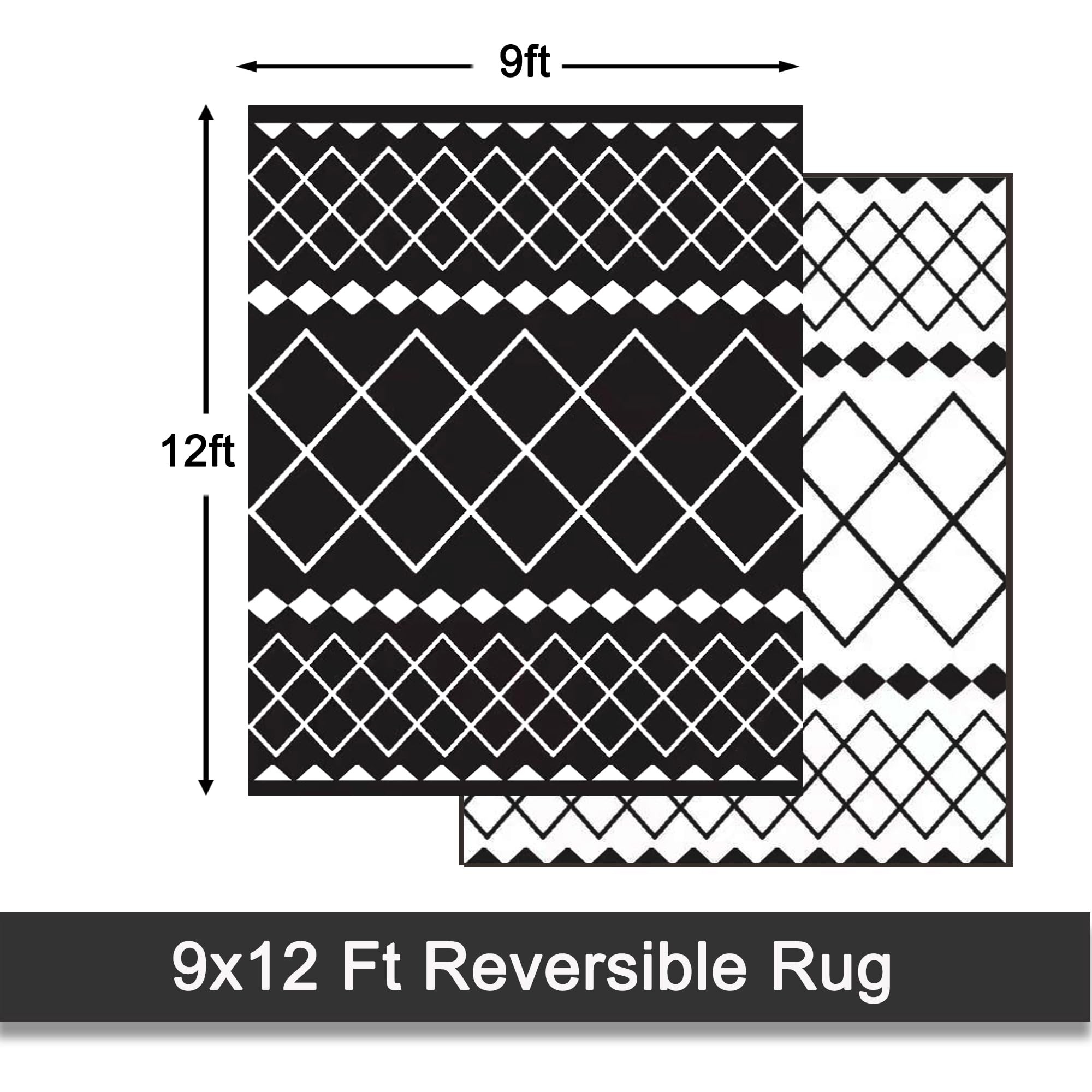 Rurality Outdoor Rugs 9X12 For Patios Clearance,Large Waterproof Rug For Deck,Backyard,Balcony,Plastic Straw Mats For Camping,Reversible,Geometric
