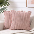 Fancy Homi 2 Packs Dusty Pink Decorative Throw Pillow Covers 18x18 Inch with Pom-poms for Couch Bedroom Living Room, Farmhouse B