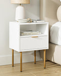 Aepoalua Nightstand,Modern Bedside Table With Gold Frame,White Night Stand,Bedside Furniture,Small End Table With Drawer And Shelf For Bedroom,Living Room