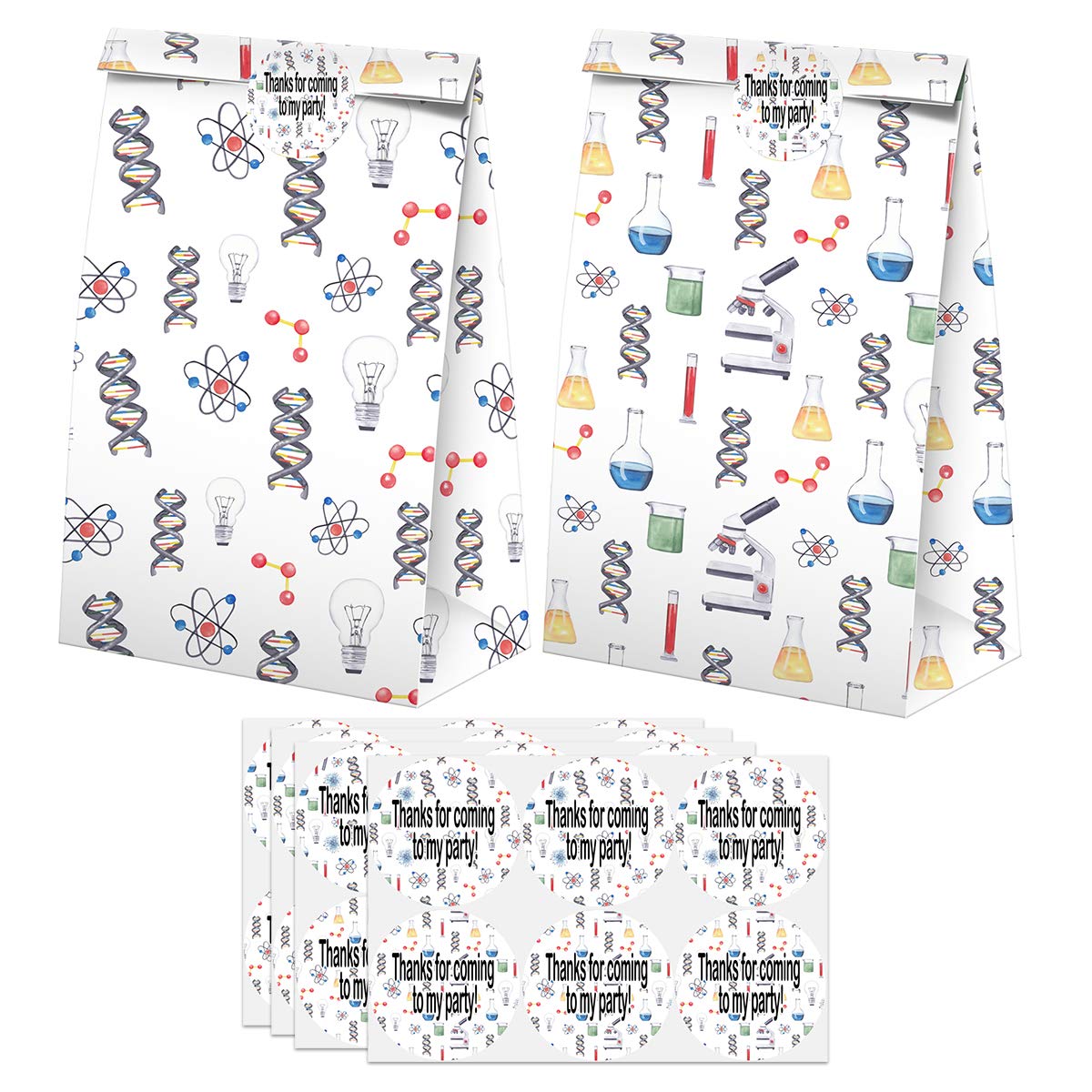 Science Party Favors Candy Bags with Stickers - Science Goodie Gift Treat Bags - Science Themed Birthday Party Supplies