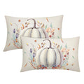 Fall White Pumpkin Lumbar Pillow Covers 12X20 Inch Purple Flower Leaves Decorative Pillow Cases Seasonal Autumn Thanksgiving Har