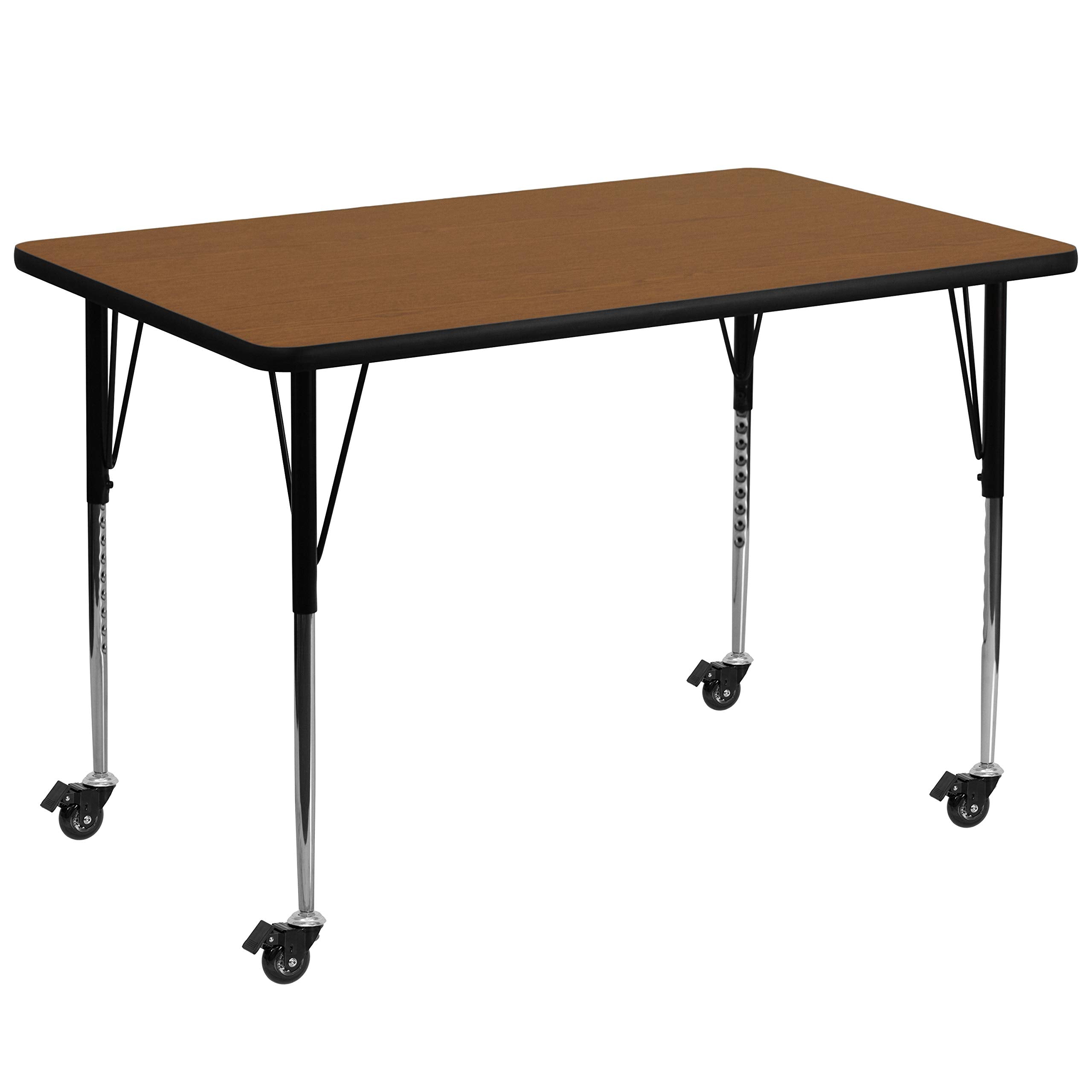 Flash Furniture Mobile Rectangular Hp Laminate Activity Table With Standard Height Adjustable Legs, 36'W X 72'L, Oak