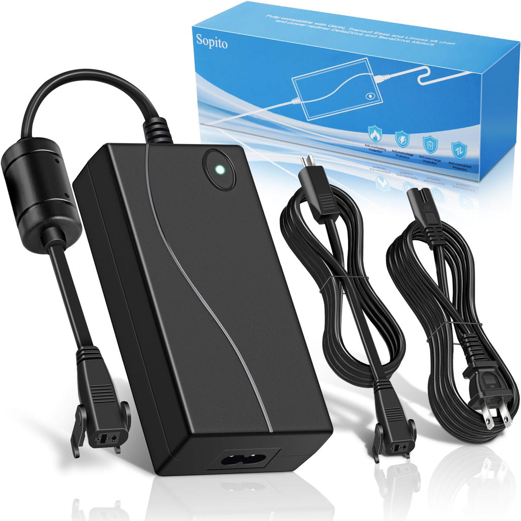 Power Recliner Power Supply, Sopito Universal Ac/Dc Adapter Kit 100-240V -With Extension Cord, 29V 2A Transformer 2-Pin Connector, Replacement Part For Lazy Boy, Limoss, Okin