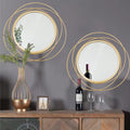 2 Set 15.7 Gold Circle Mirrors Wall Decor Iron Frame Mirrors Art Round Home Hanging Mirrors for Living Room/Bedroom/Bathroom/E