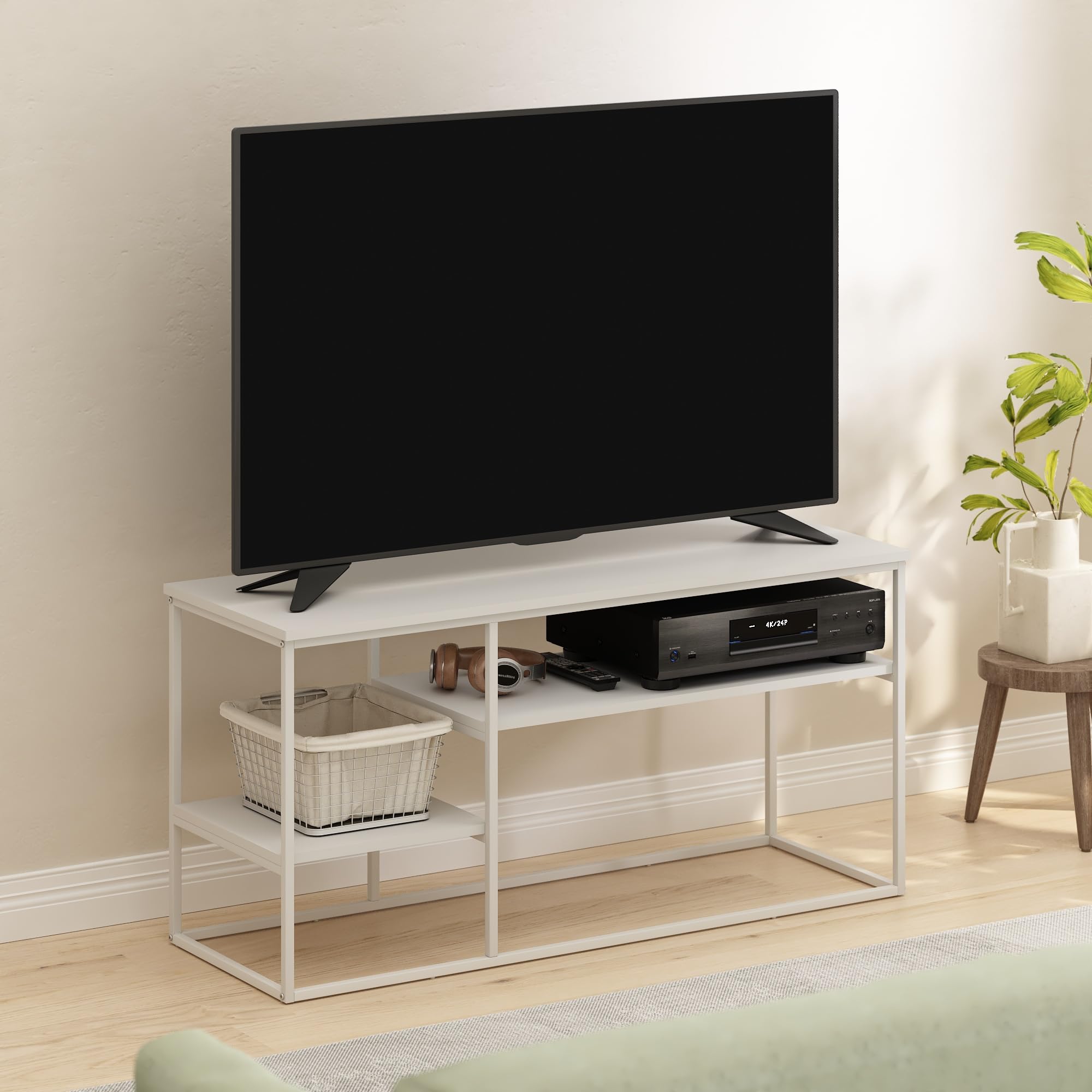 Furinno Moretti Modern Lifestyle TV Stand for TV up to 50 Inch, Solid White/White