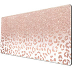 Desk Mat Xxl Mouse Pad, Pink Rose Gold Leopard Print Office Supplies And Accessories Decor For Women 31.5X15.75In,Stitched Edges