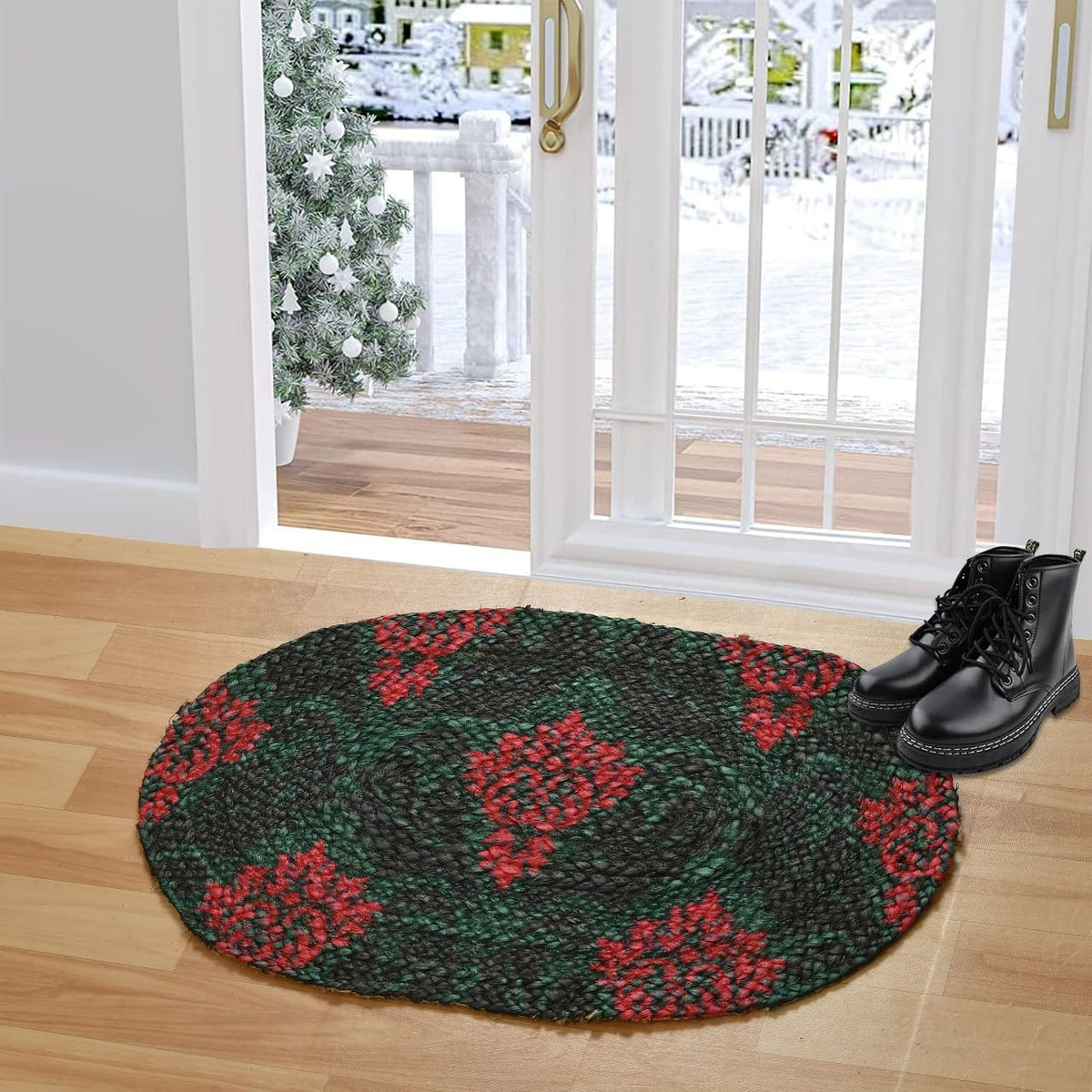 100% Jute Printed mats Oval Natural Jute | Door Mat Rug/Mat for Entrance, Jute Mat Carpet for Livingroom, Bedroom, Dining Room S