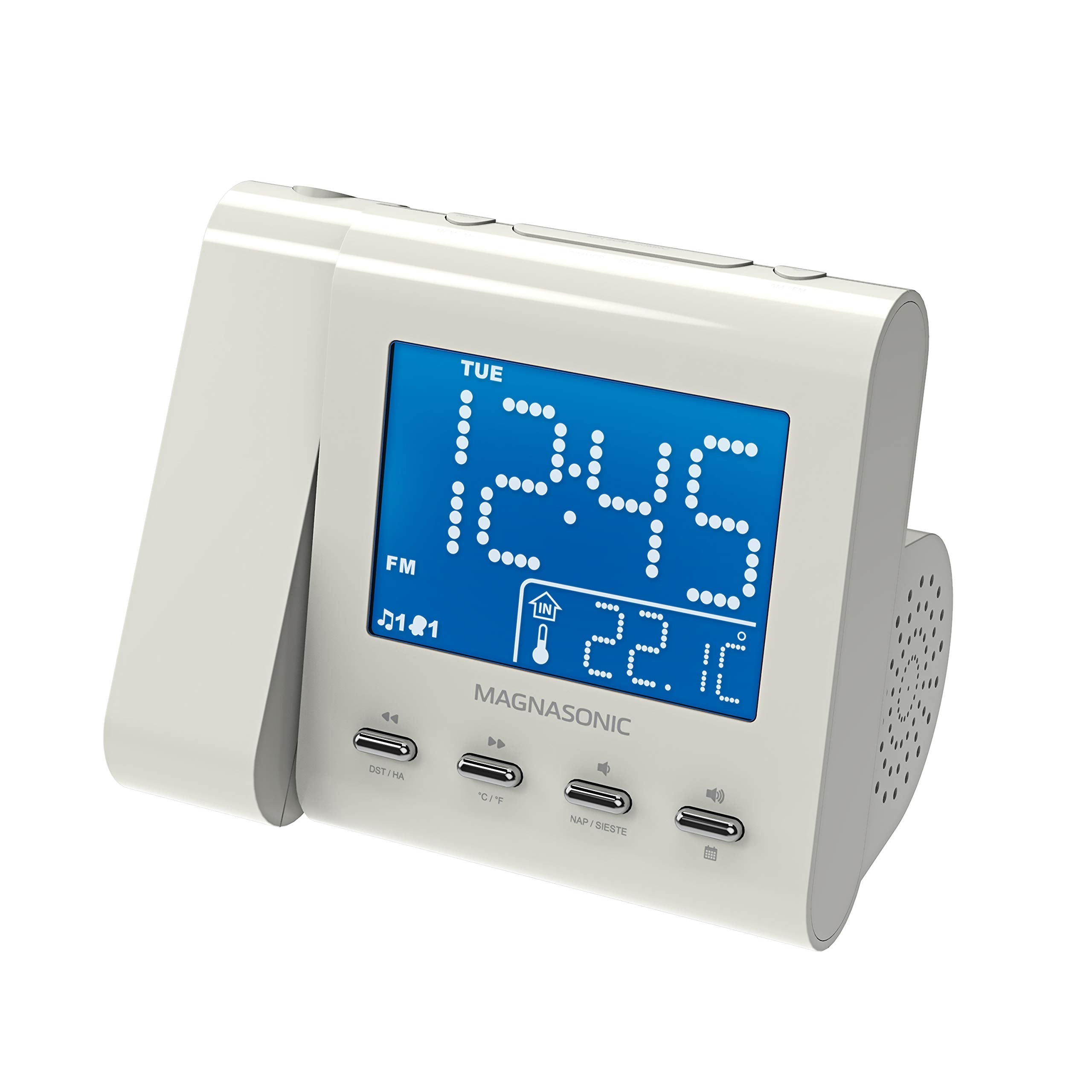 Magnasonic Projection Alarm Clock with AM/FM Radio, Battery Backup, Auto Time Set, Dual Alarm, Nap/Sleep Timer, Indoor Temperatu