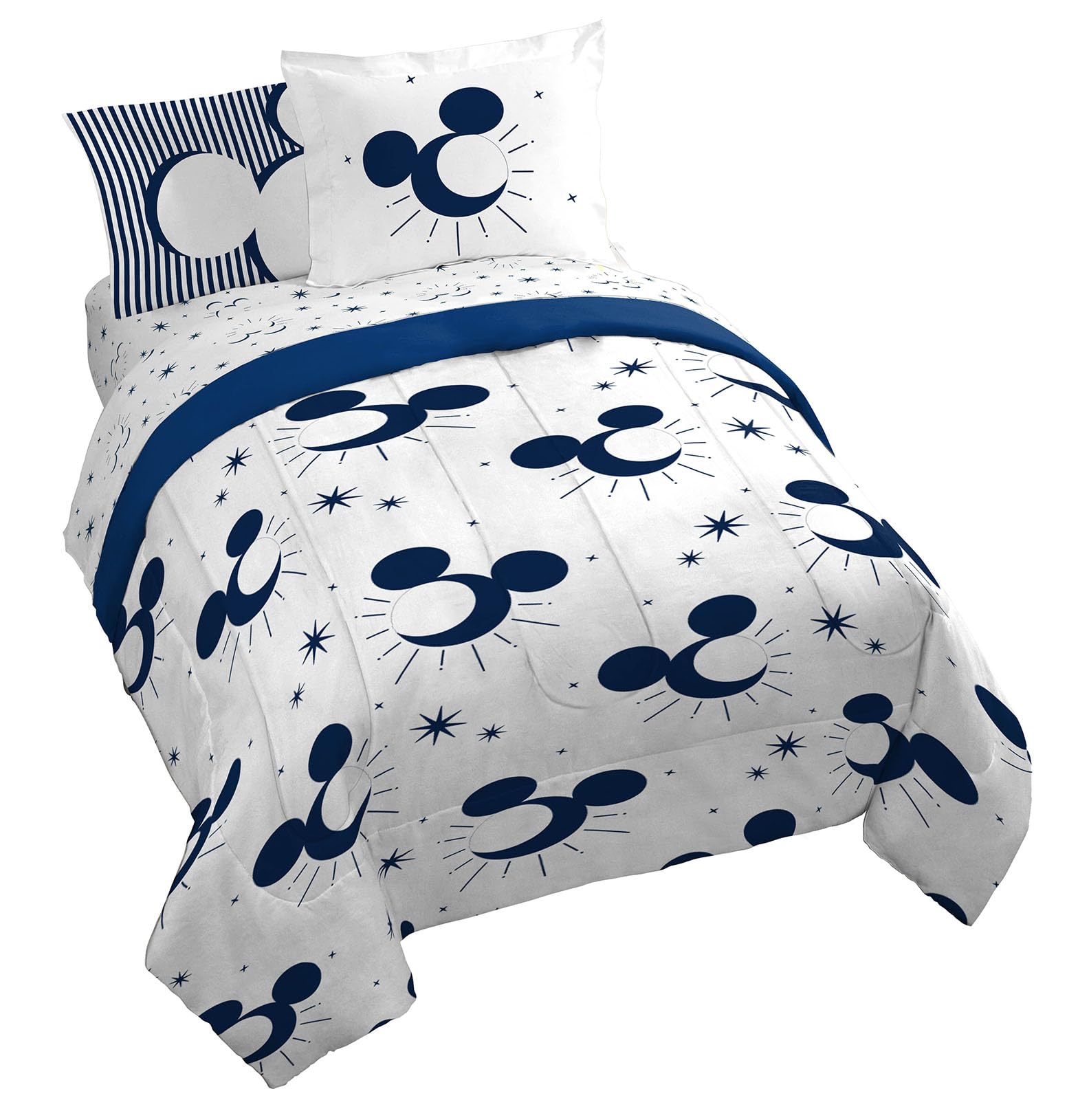 Jay Franco Disney Mickey Mouse Queen Comforter Set - 7 Piece Bedding Includes Sheet Set & Pillow Covers - Super Soft Cozy Celest