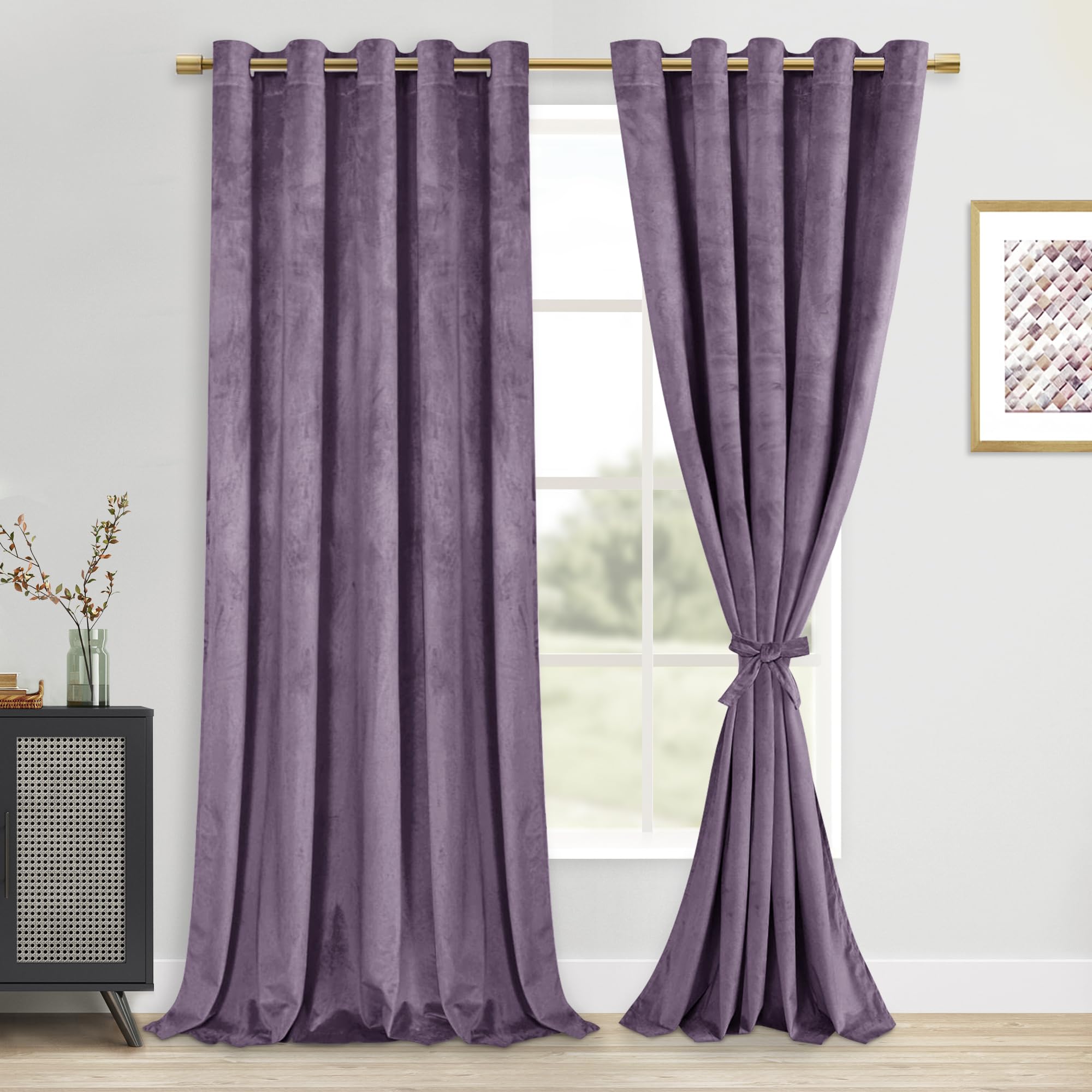 DWCN Velvet Curtains Extra Wide - Elegant Super Soft Tieable Window Panels Blackout Grommet Design Thick Fabric Window Dressing 