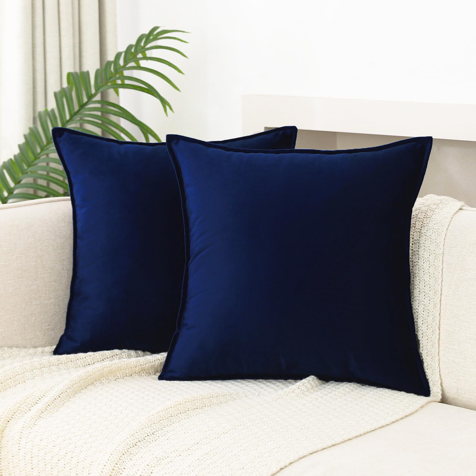 Jiahannha Velvet Navy Blue Throw Pillow Covers 18X18 Inches Pack Of 2 Soft Decorative Square Cushion Covers For Couch Sofa Bed L