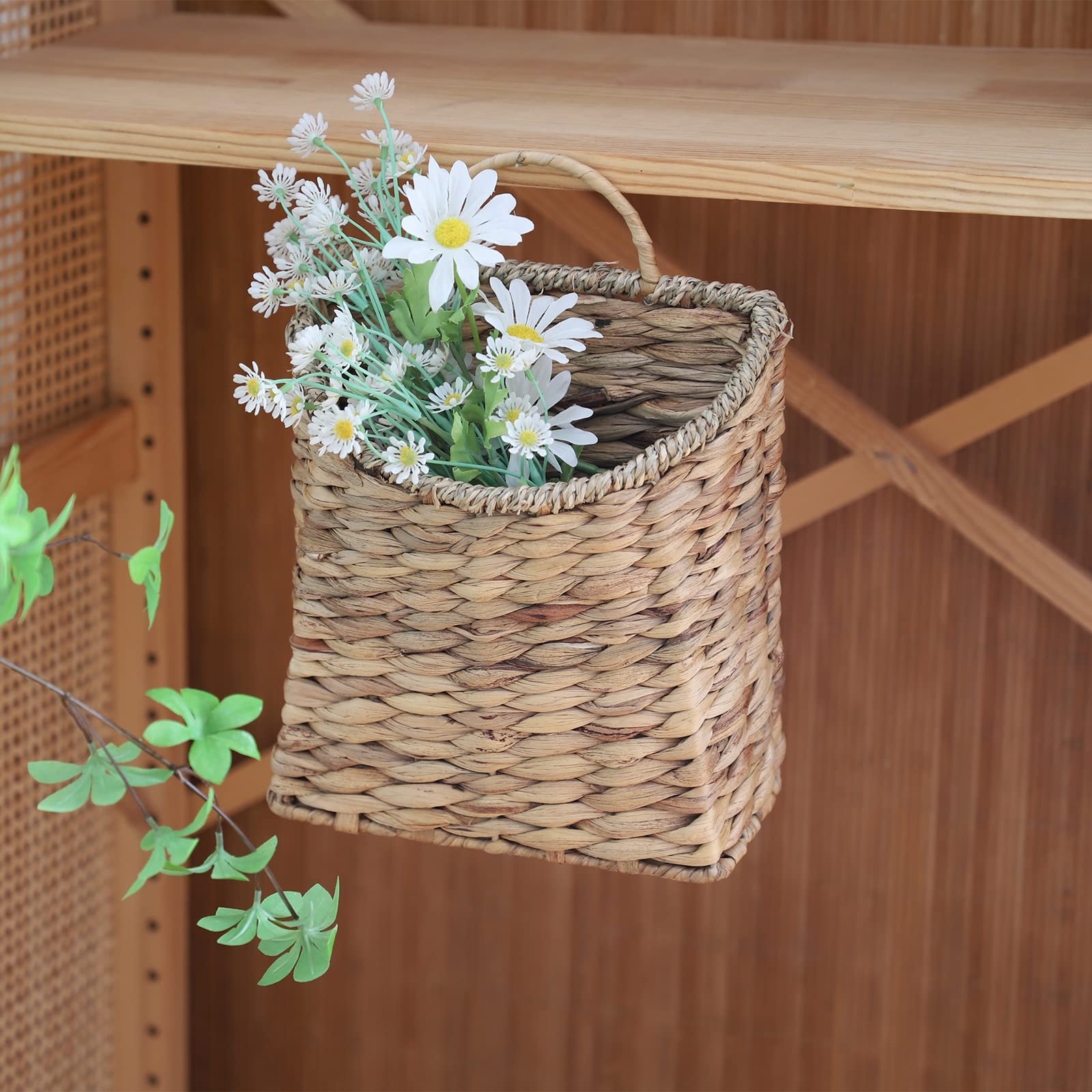 Gyasvwu Woven Hanging Basket Water Hyacinth Hanging Wall Basket Wicker Handmade Baskets For Garden Farmhouse Home (Seagrass Mout