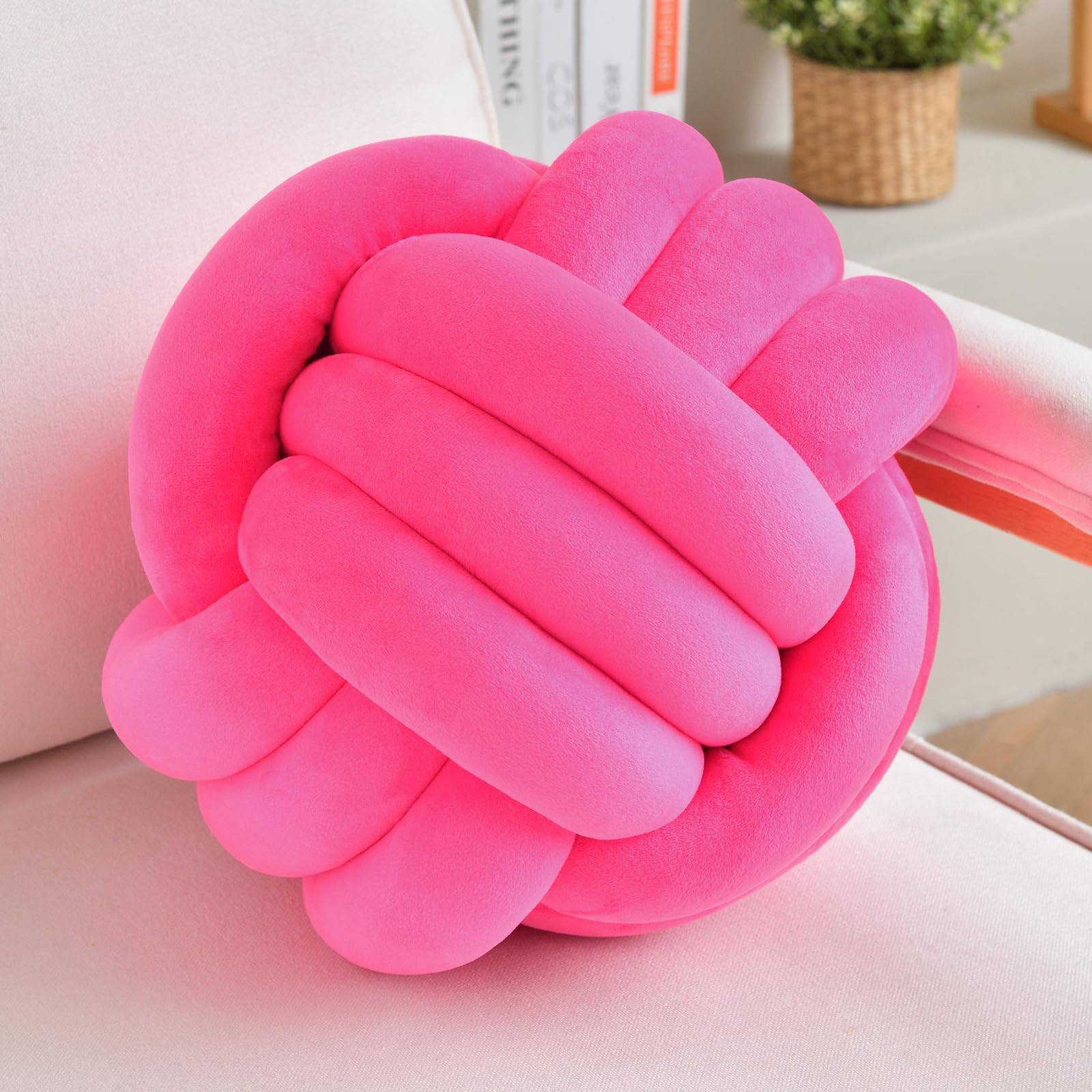 Lusjnge Decorative Throw Knot Pillow Ball For Home Chair Sofa Couch Bed Aesthetic Round Velvet Knotted Pillow Cushion (Hot Pink,