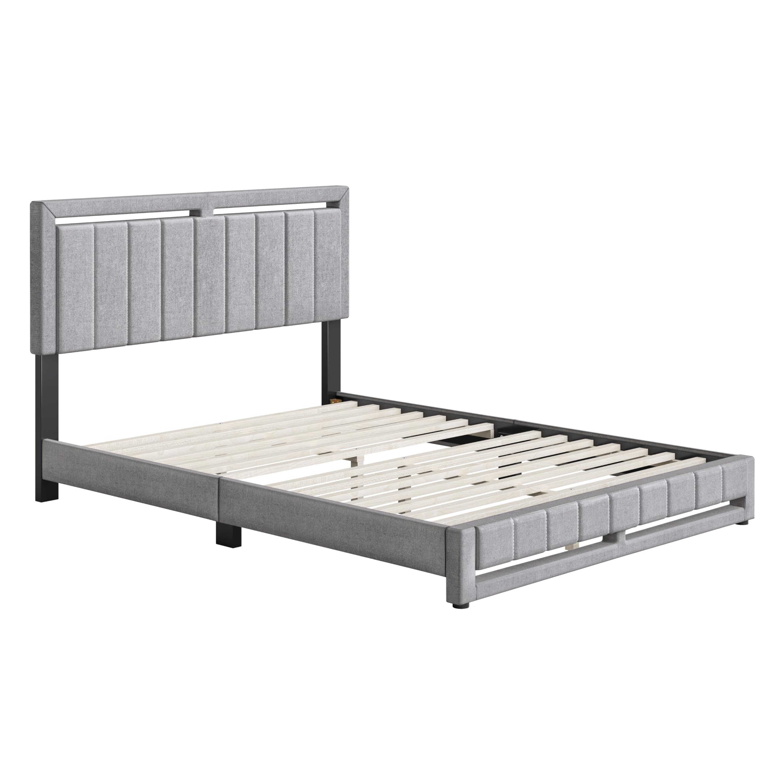 Boyd Sleep Beaumont Upholstered Platform Bed with Headboard, Mattress Foundation with Strong 14 Wood Slat Supports, No Box Spring Required, Gray Linen, Size King