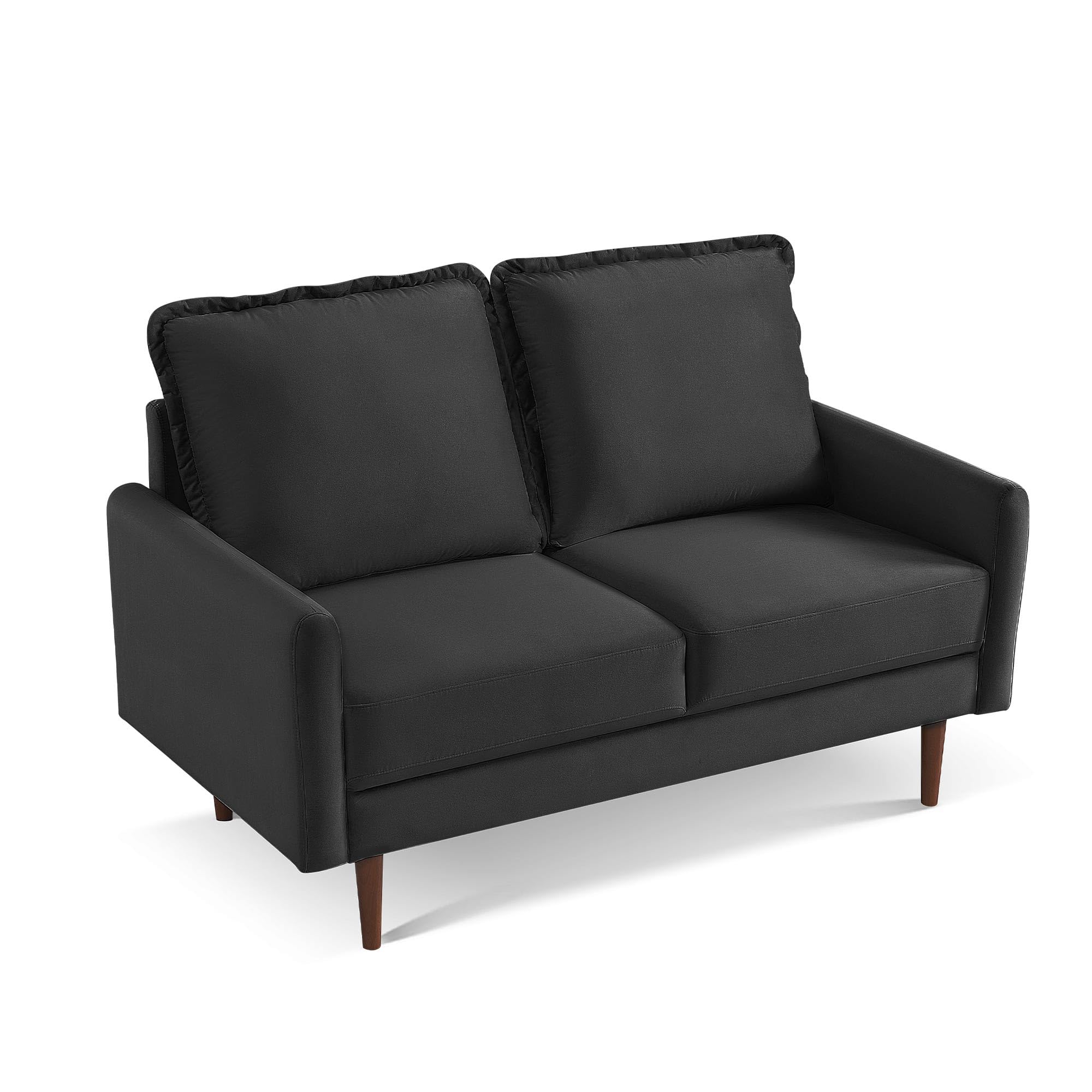 American Furniture Classics Black 57 Inch Wide Upholstered Two Cushion Loveseat with Cambered Arms Velvet, 57" x 32" x 39"