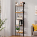 YMYNY 5 Tiers Ladder Bookcase, Industrial Wall Mounted Bookshelf, Open Display Rack with Metal Frame, Wooden Storage Shelves for