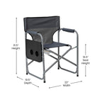 Flash Furniture Benjamin Folding Directors Camping Chair - Portable Gray Sports Chair with Cupholder Side Table - Indoor/Outdoor Steel Tube Framed Foldable Chair