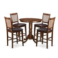 East West Furniture JAVN5-MAH-LC 5 Piece Counter Height Dining Table Set Includes a Round Kitchen Table with Pedestal and 4 Faux Leather Dining Room Chairs, 36x36 Inch, Mahogany