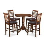 East West Furniture JAVN5-MAH-LC 5 Piece Counter Height Dining Table Set Includes a Round Kitchen Table with Pedestal and 4 Faux Leather Dining Room Chairs, 36x36 Inch, Mahogany