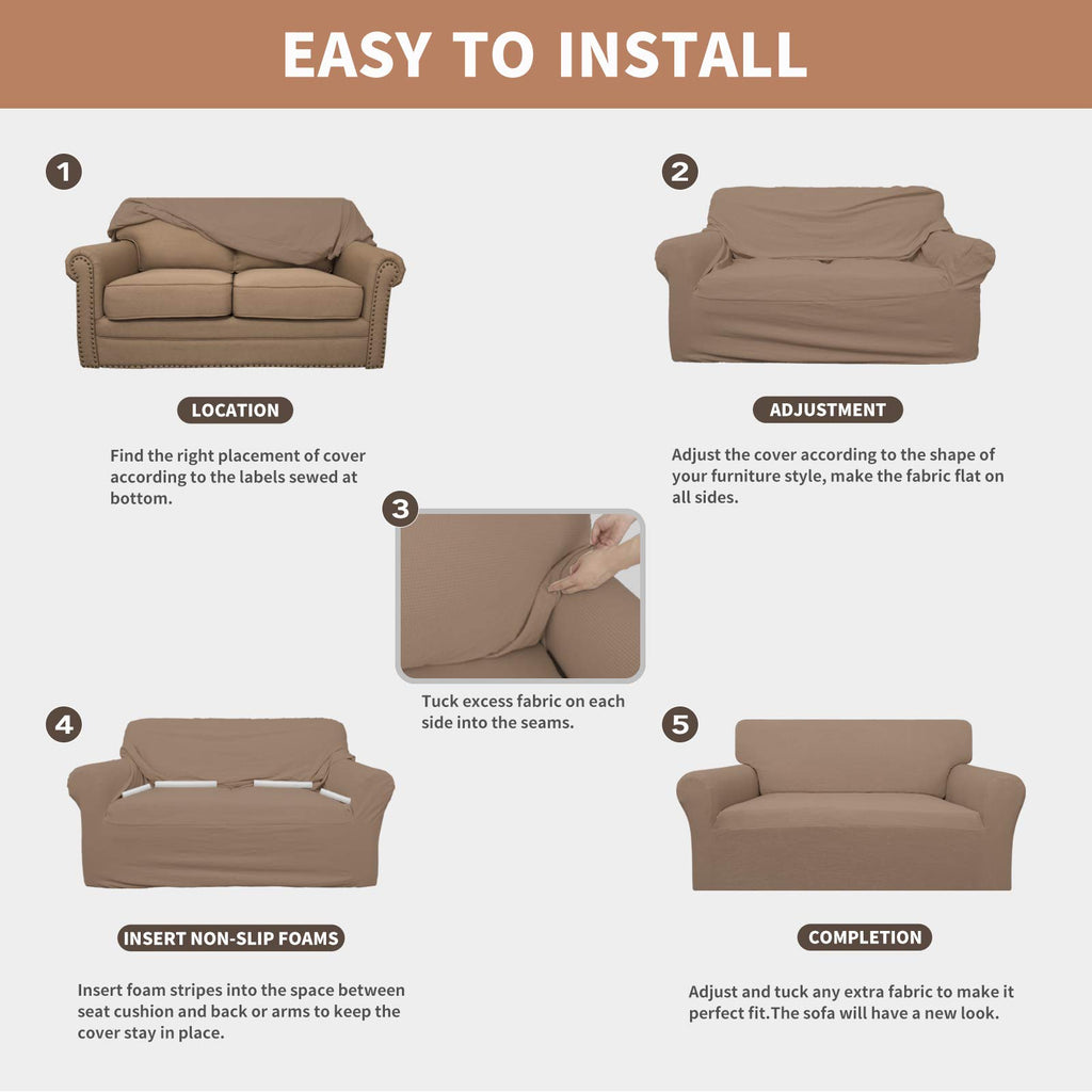 Easy-Going 100% Waterproof Couch Cover, Dual Waterproof Sofa Cover, Stretch Jacquard Sofa Slipcover, Leakproof Furniture Protector For Kids, Pets, Dog And Cat (Sofa, Camel)