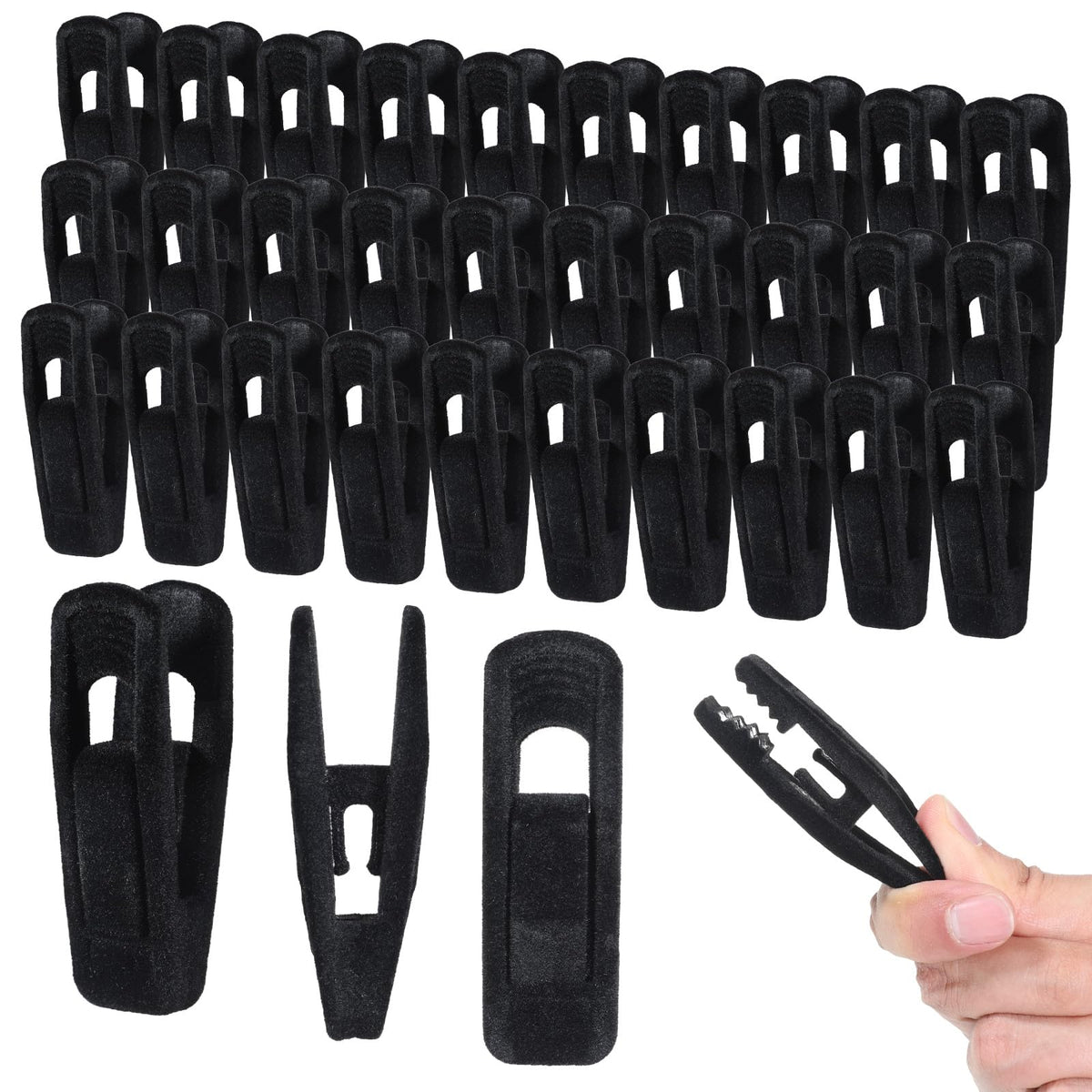 60 PCS Black Velvet Hangers Clips, NonSlip Strong Finger Clip for Hangers
