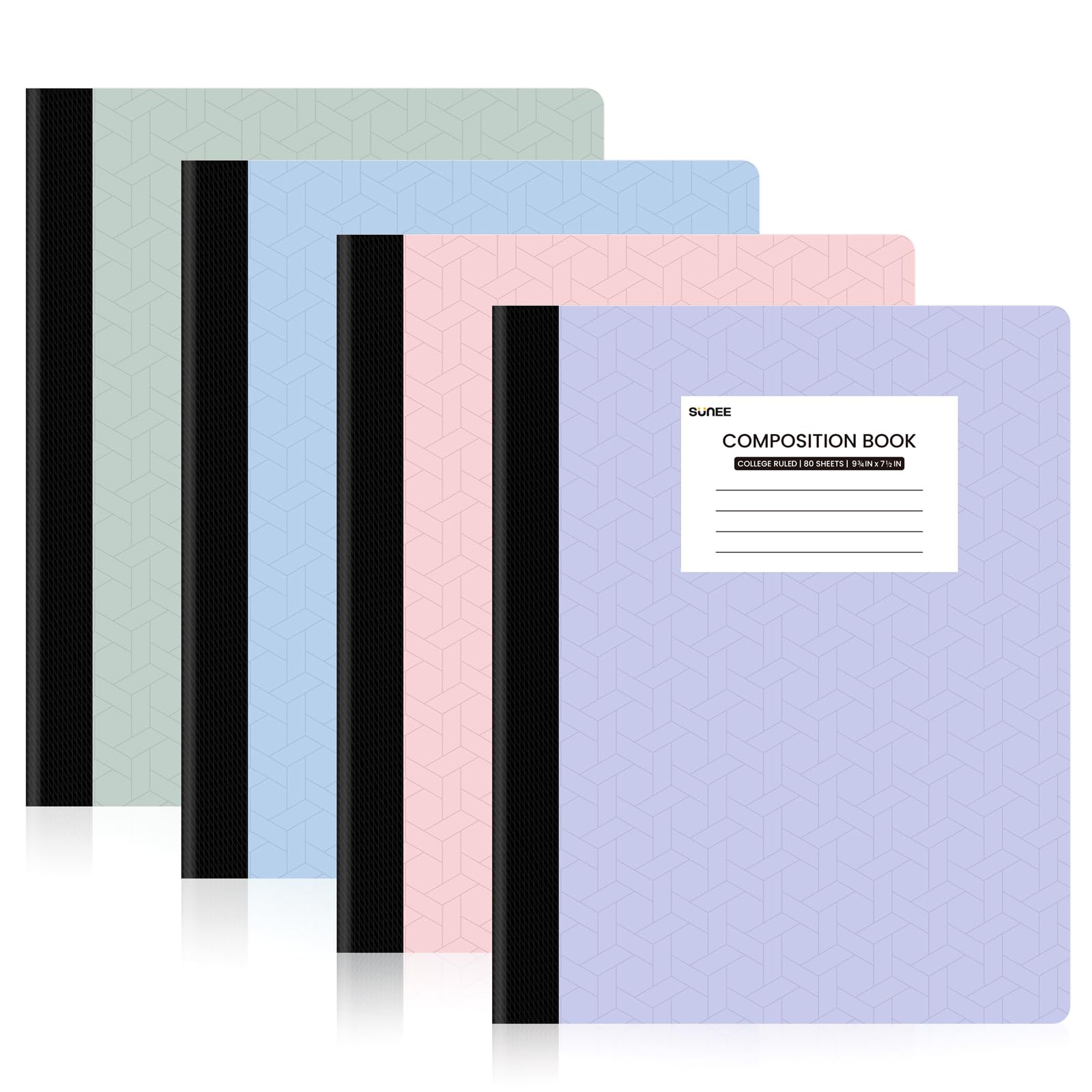 Sunee Composition Notebooks (4 Pack) - College Ruled Paper, Composition Book, 9 3/4 ' X 7 1/2 ', 80 Sheets/160 Pages, Assorted