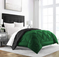 Linenovation All Season Microfiber Reversable Duvet/Ac Comforter/Quilt  Black Dark Green  Single Size 60 Inch X 90 Inch