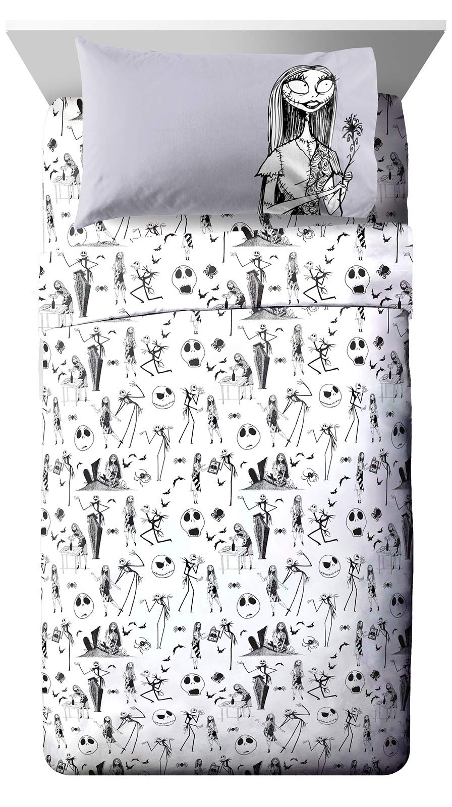 Jay Franco Disney Nightmare Before Christmas Gothic Romance Twin Sheet Set -3 Piece Set Super Soft And Cozy Kids Bedding Feature