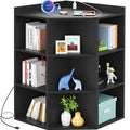 Aheaplus 4Tier Corner Cube Bookshelf with Charging Station, Corner Cabinet