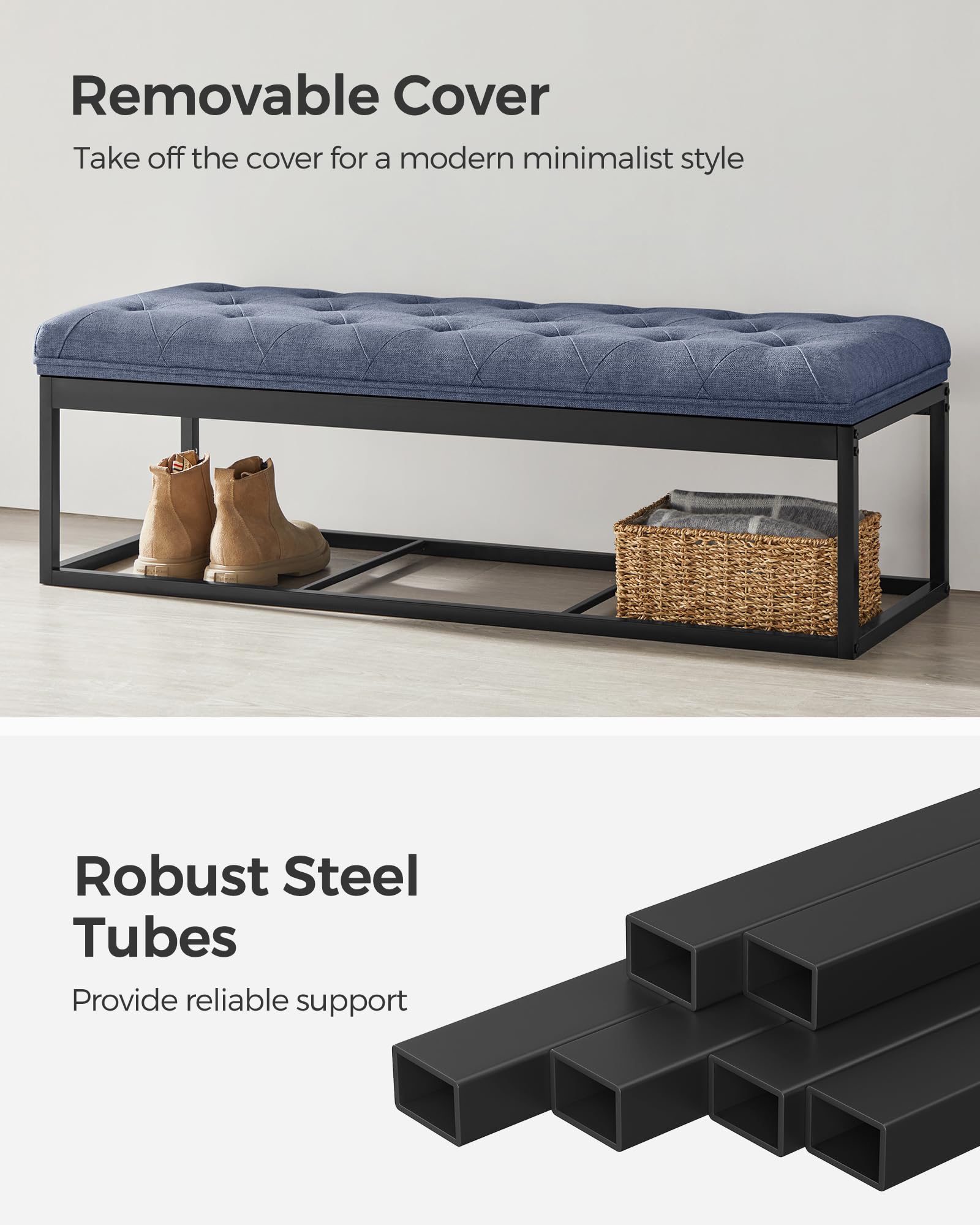 Songmics Storage Ottoman Bench, Foot Rest With Legs, 15.7 X 43.3 X 15.7 Inches, End Of Bed Bench, Storage Chest, Load Up To 660 Lb, For Living Room, Bedroom, Entryway, Light Denim Blue Ulsf088Q01