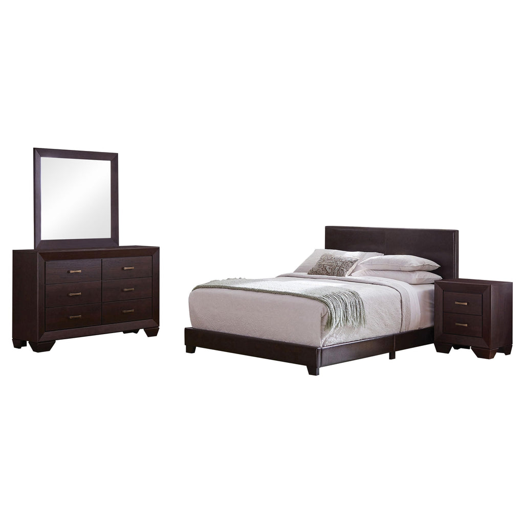 Coaster Home Furnishings Dorian Transitional 4-Piece Bedroom Set Leatherette Upholstered California King Size Panel Bed Frame 46-inch Headboard Dark Cocoa 300762KW-S4