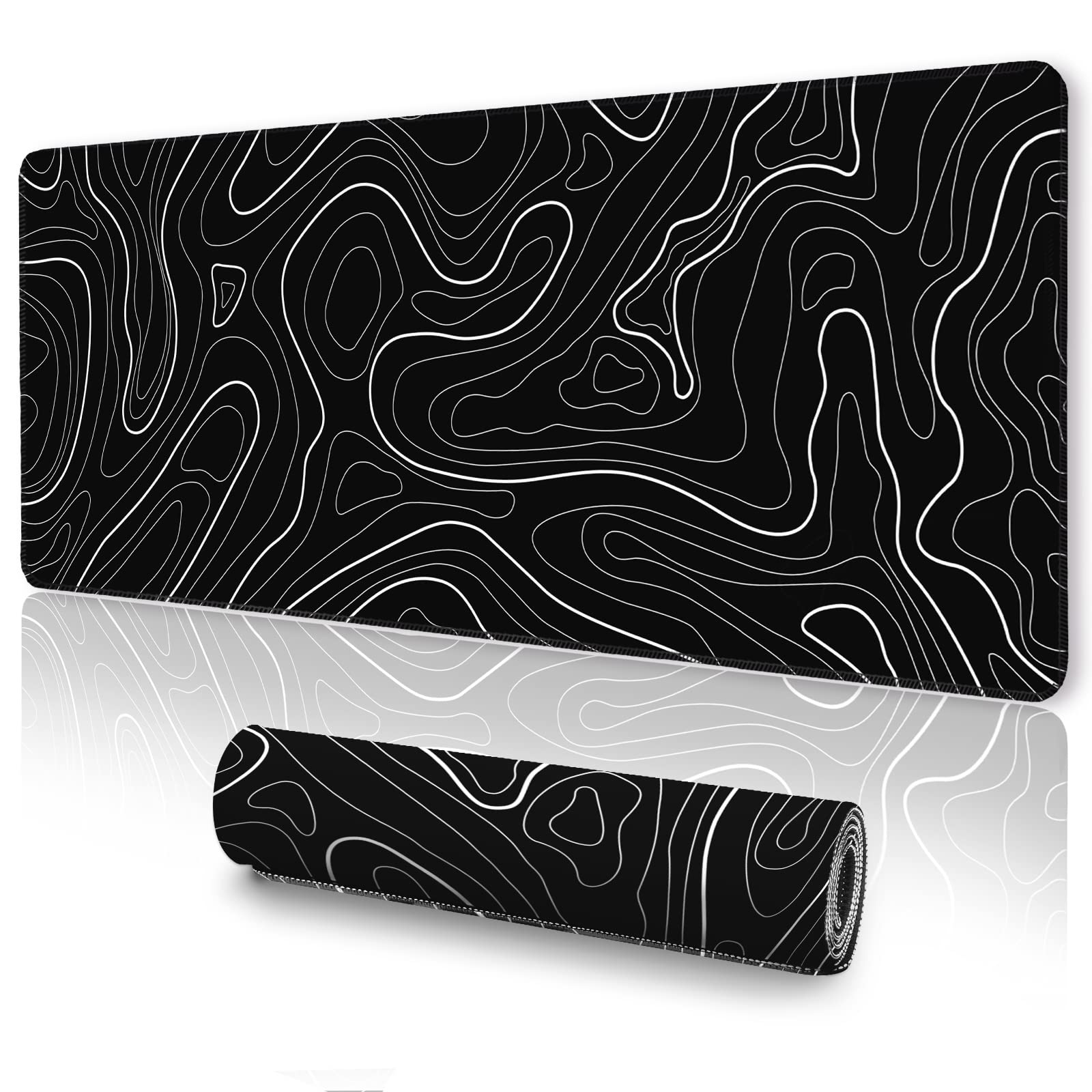 Topographic Mouse Pad Large, Gaming Mouse Pad, Xxl Mousepad, Keyboard And Mouse Pad, Desk Mat, 35.3 X 15.7 In, Minimalist Contou