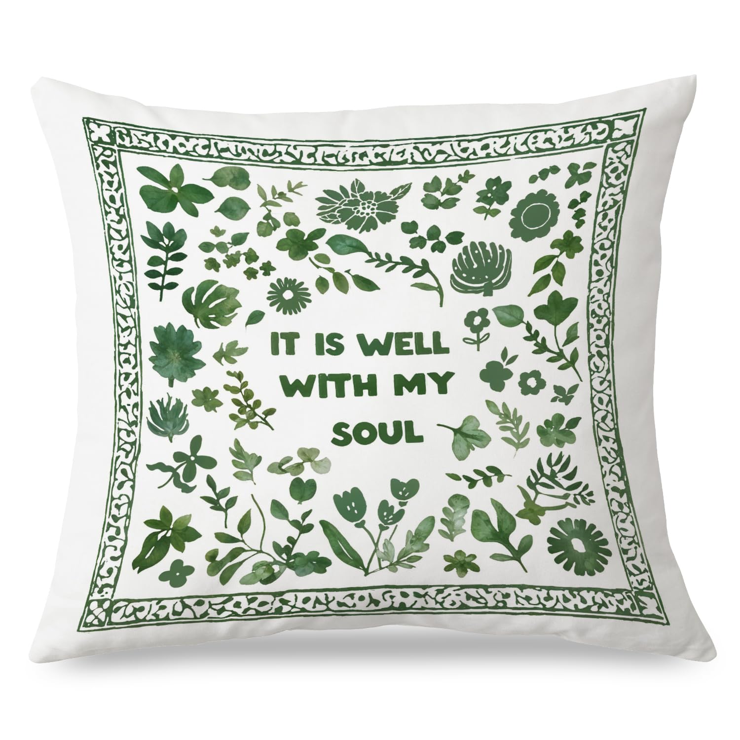 Jinyo It Is Well With My Soul Pillow Covers 18X18 Inches, Forest Green Floral Christian Bible Verse Pillow Covers For Living Roo