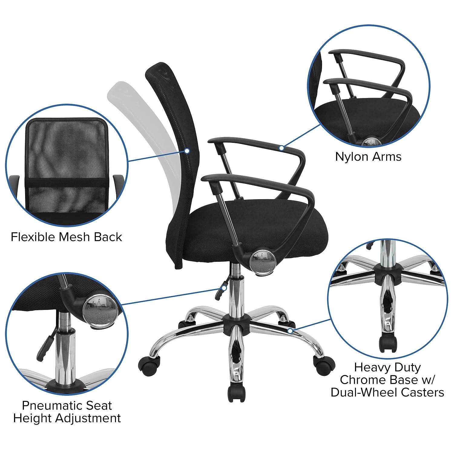Flash Furniture Mid-Back Black Mesh Swivel Task Chair With Chrome Base