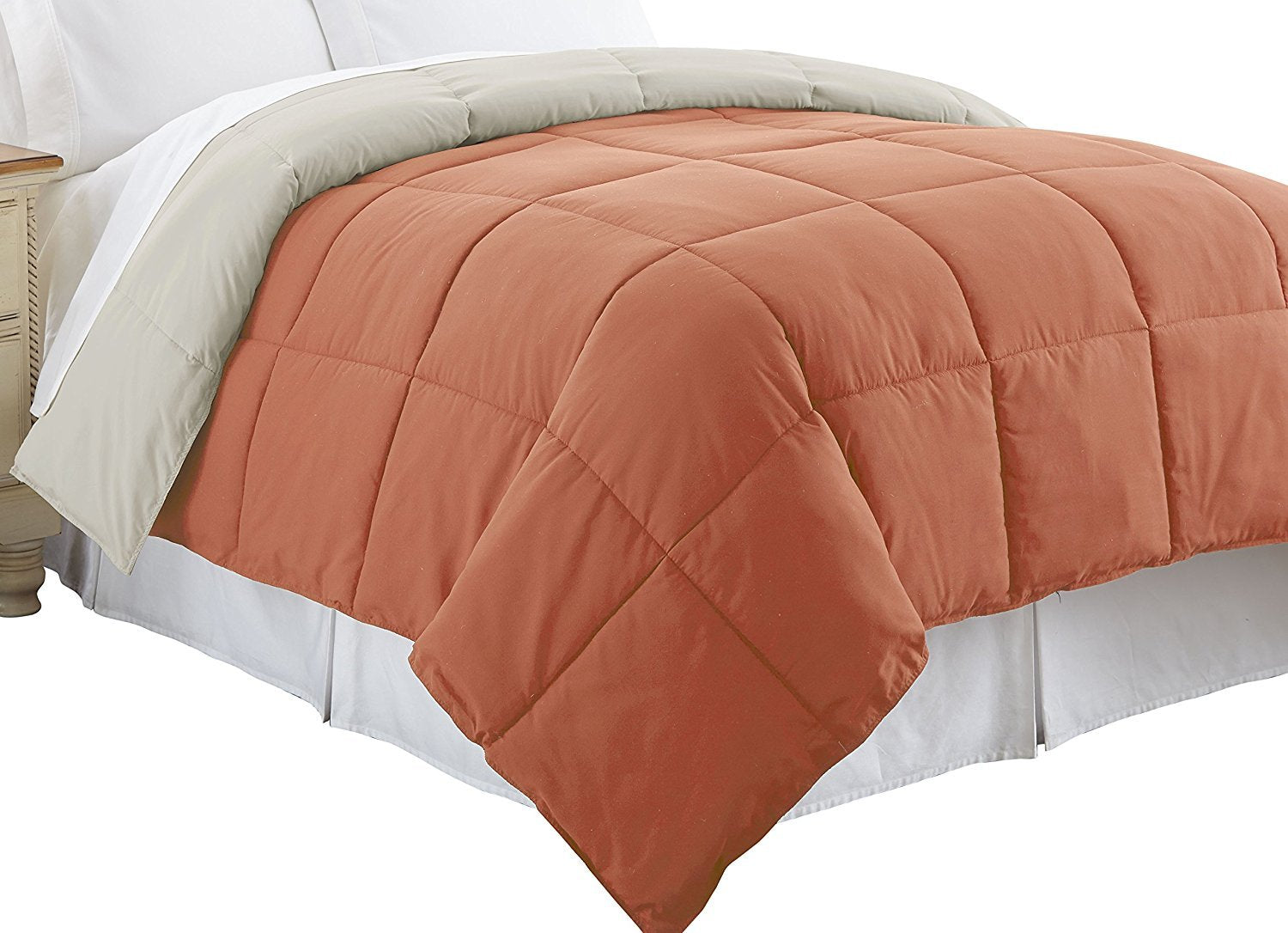 Modern Threads Down Alternative Microfiber Quilted Reversible Comforter & Duvet Insert - Soft, Comfortable Alternative To Goose Down - Bedding For All Seasons Orange Rust/Oatmeal Full/Queen