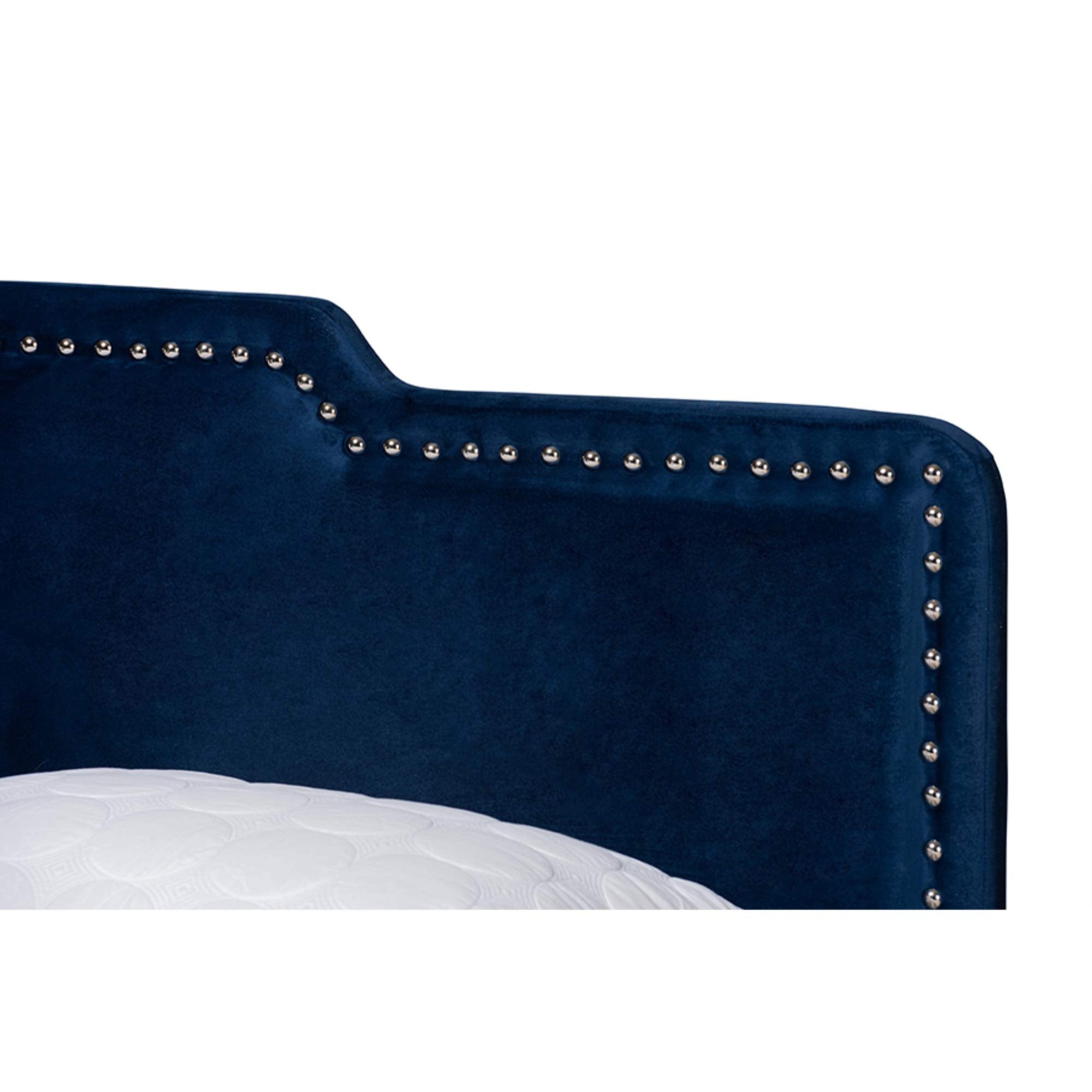 Baxton Studio Benjen Modern and Contemporary Glam Navy Blue Velvet Fabric Upholstered Queen Size Panel Bed