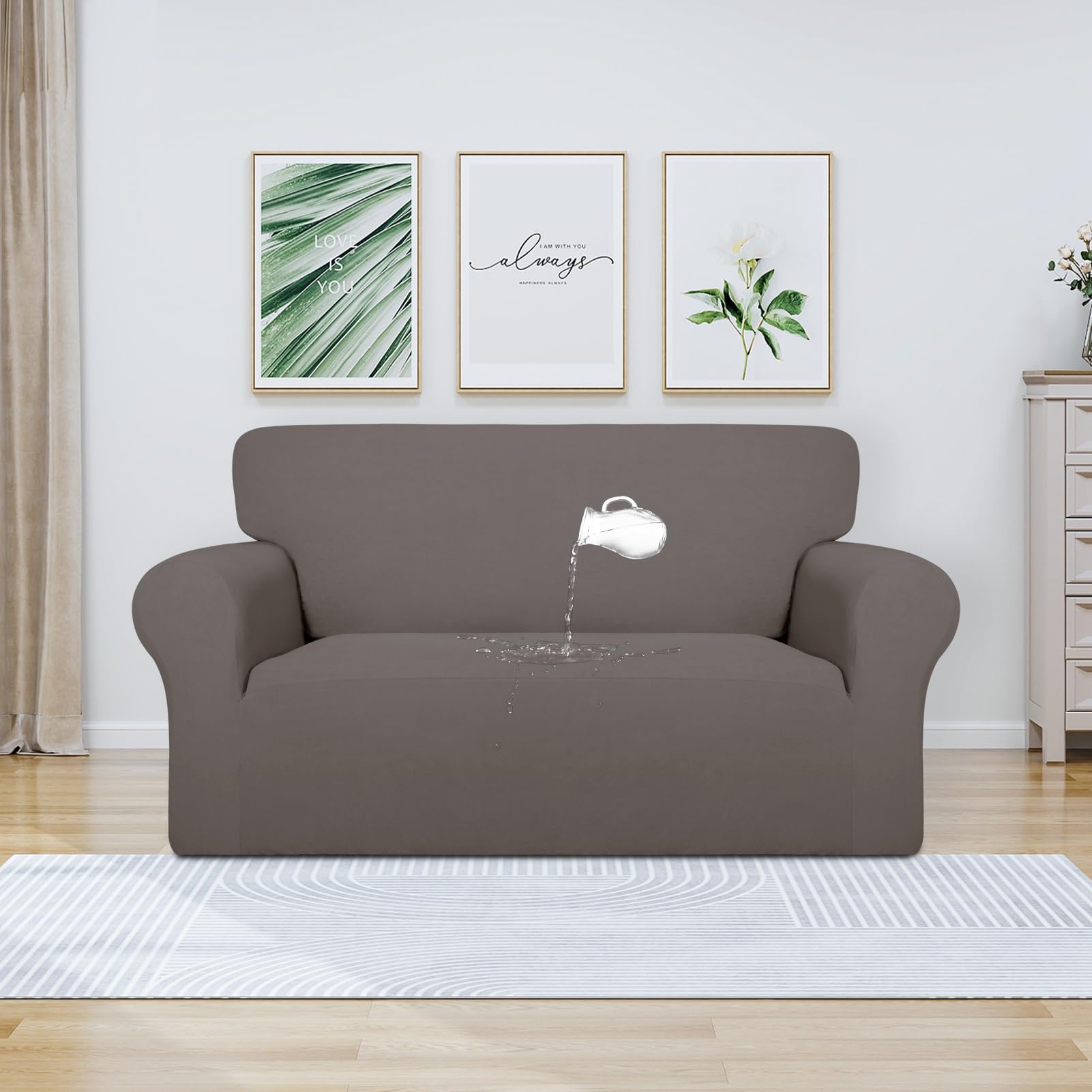 Purefit 100% Dual Waterproof Couch Cover Slipcovers For Couches And Sofas - Stretch Non Slip Fleece Sofa Covers Washable, Leakproof Furniture Protector For Kids, Pets, Dog (Loveseat, Taupe)