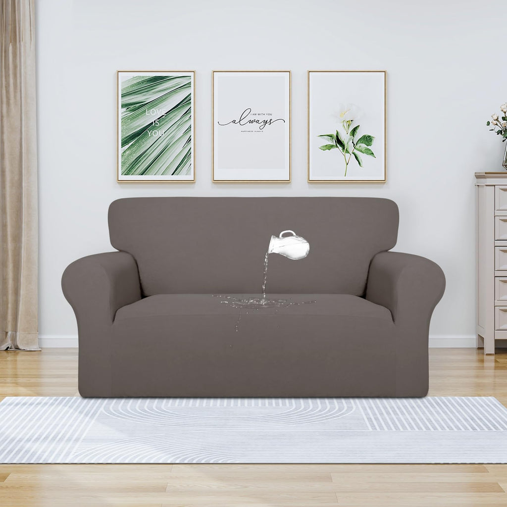 Purefit 100% Dual Waterproof Couch Cover Slipcovers For Couches And Sofas - Stretch Non Slip Fleece Sofa Covers Washable, Leakproof Furniture Protector For Kids, Pets, Dog (Loveseat, Taupe)