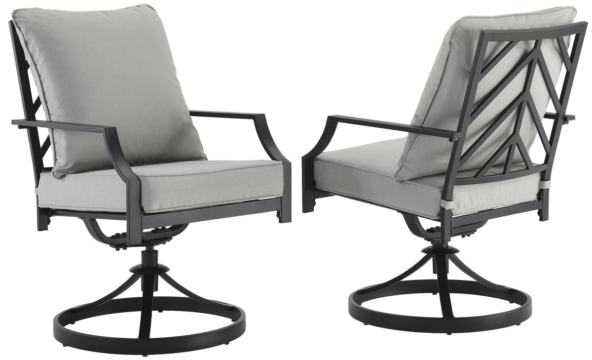 Crosley Furniture CO6290MB-GY Otto Outdoor Metal Dining Swivel Chairs, Set of 2, Matte Black with Gray Cushions