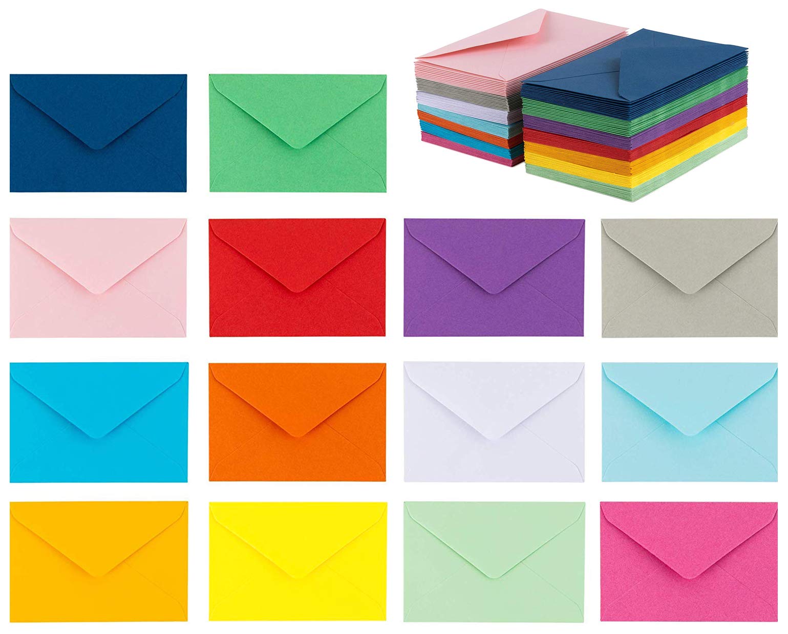 Purple Q Crafts 140 Mini Envelopes 14 Assorted Colors,Gummed Closure, Gift Card, Business Card Envelopes 4'X 2.7'