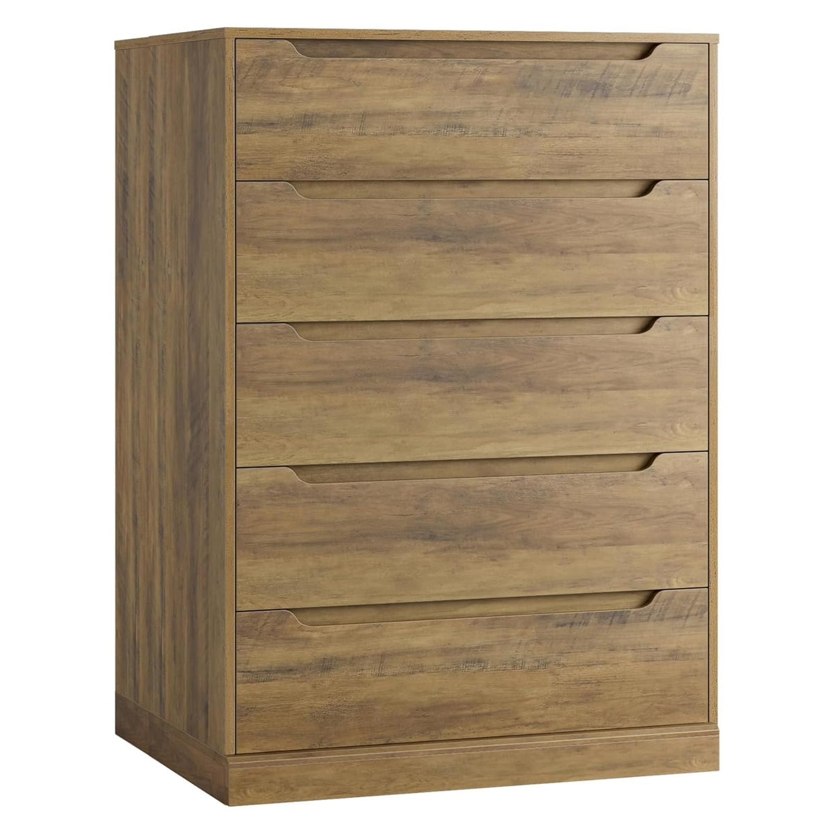 Hostack 43.3' Tall Modern 5 Drawer Dresser For Bedroom, Large Chest Of Drawers With Storage, Wood Clothes Storage Organizer With Cut-Out Handle, Accent Storage Cabinet For Living Room, Rustic Brown