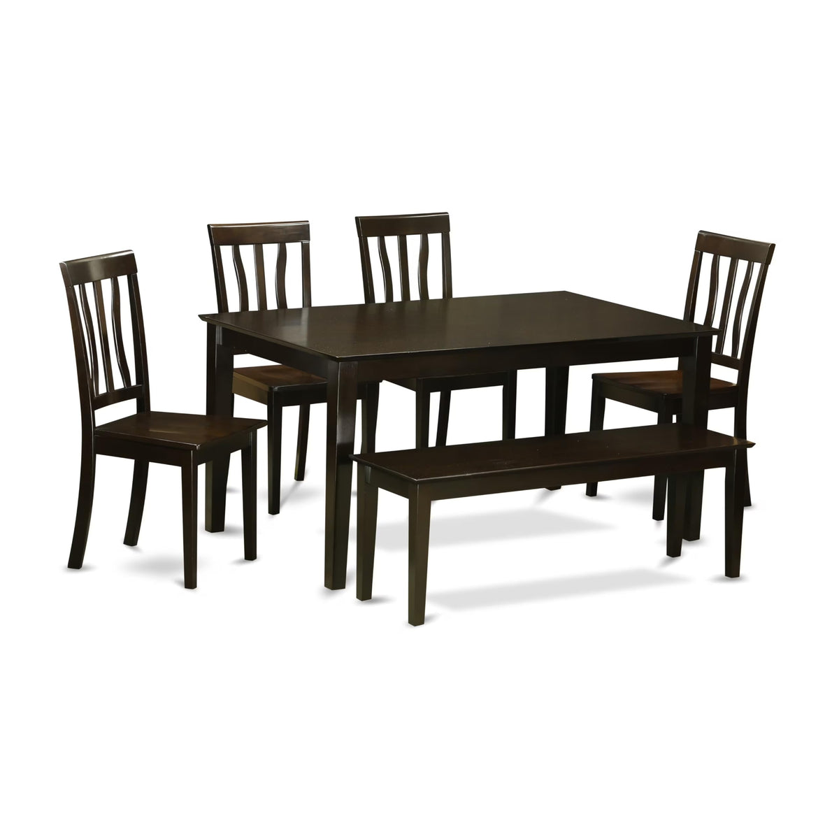 East West Furniture CAAN6-CAP-W Capri 6 Piece Kitchen Set Contains a Rectangle Table and 4 Dining Chairs with a Bench, 36x60 Inch